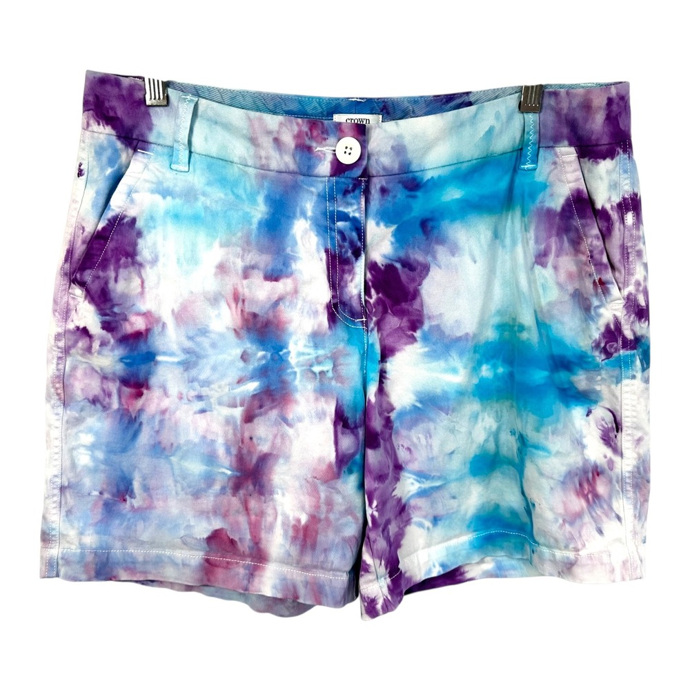 Crown & Ivy Size‎ 12 Shorts Handmade Tie Dye Caroline Blue Purple 7 Inch 1149